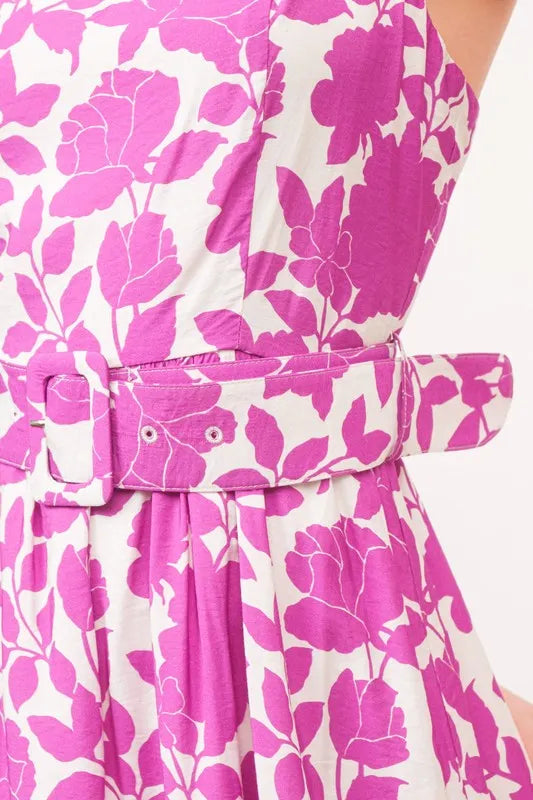 And The Why Square Neck Belted Floral Printed Midi Dress OutfitFlow