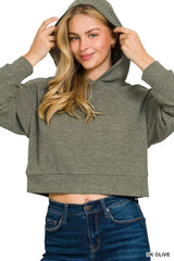 Zenana Drop Shoulder Ribbed Crop Hoodie OutfitFlow
