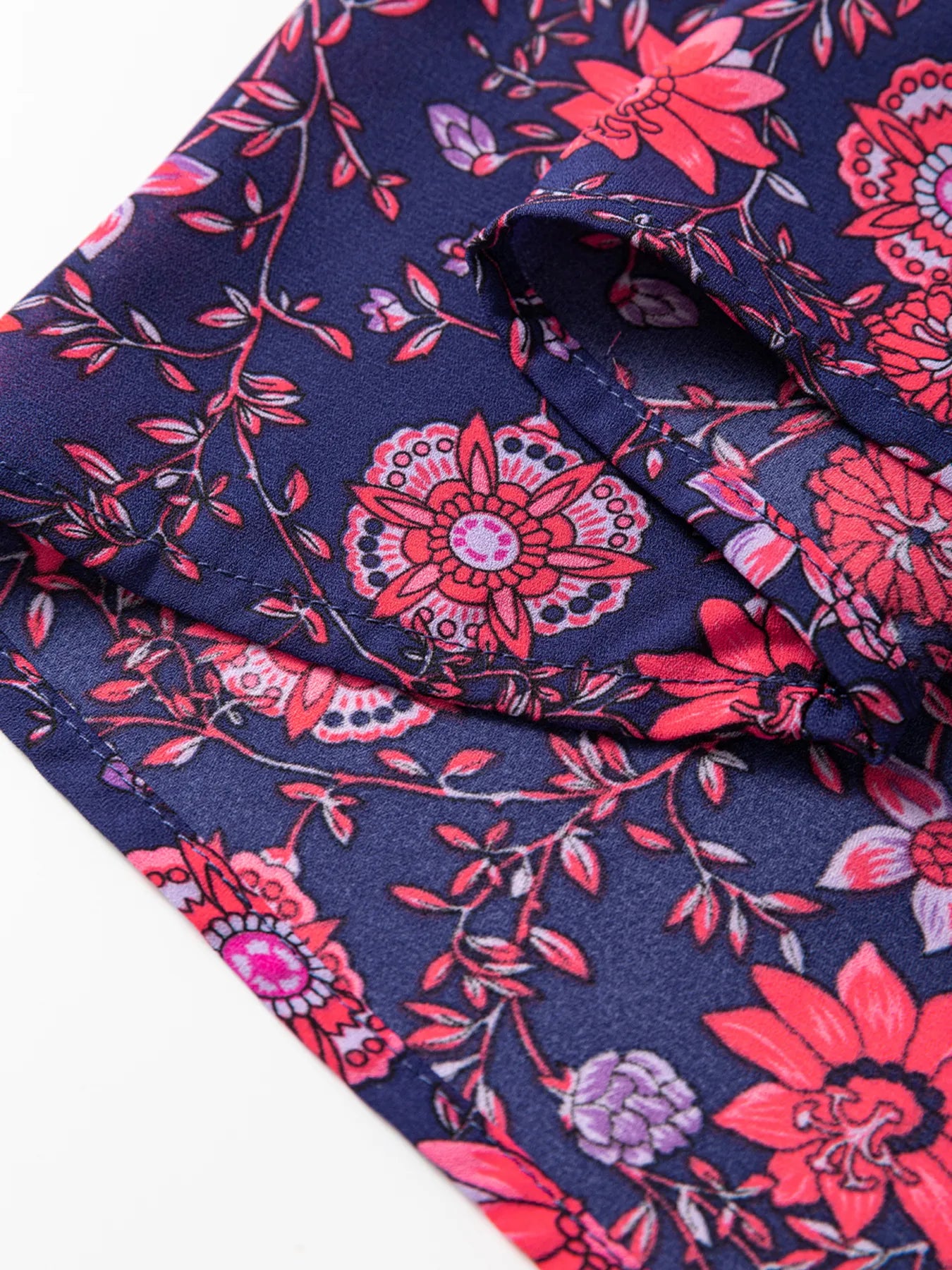 Floral Half Sleeve Split Neck Blouse Top OutfitFlow