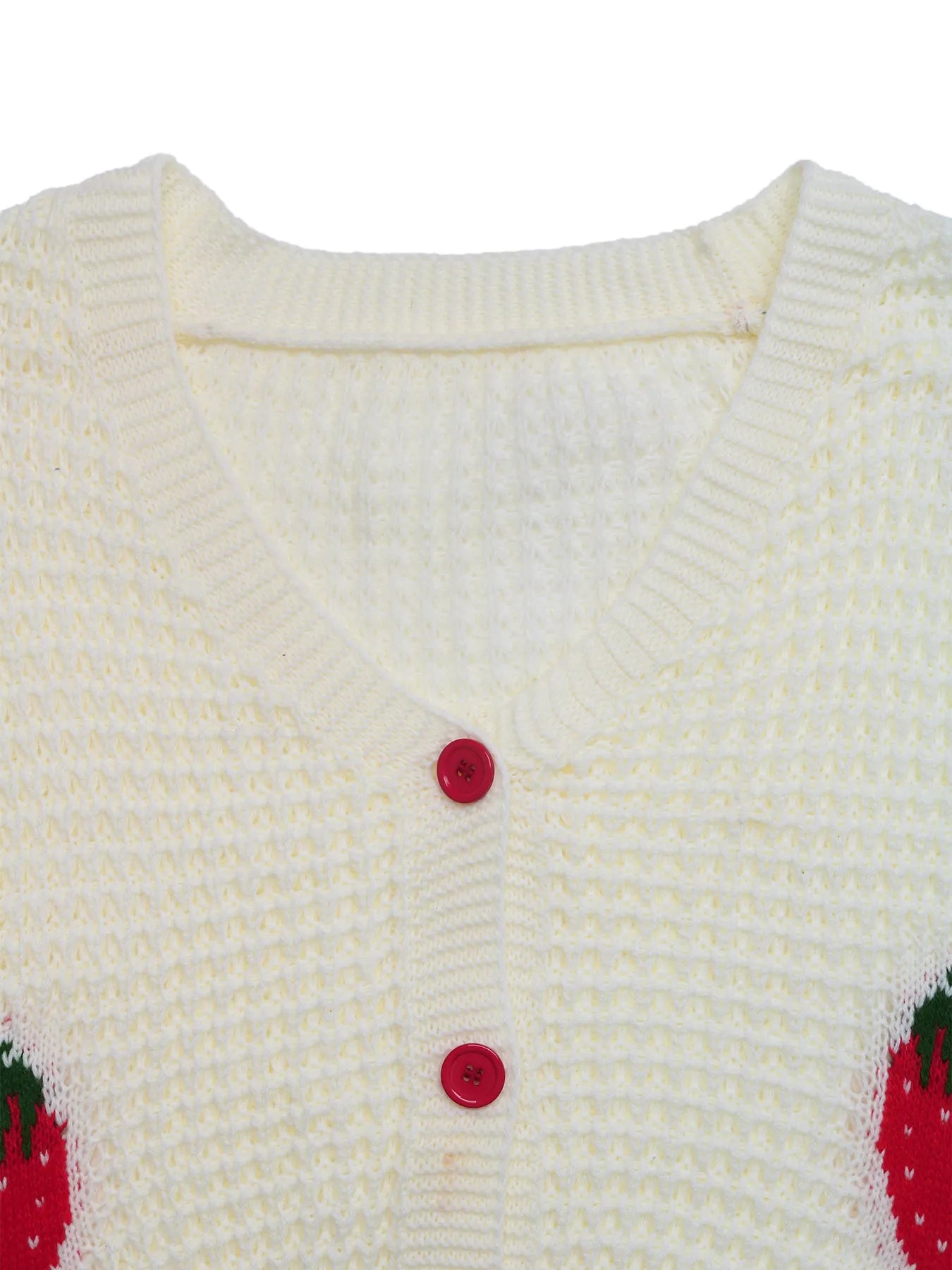 Strawberry Pattern V-Neck Button-Up Cardigan OutfitFlow