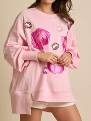 Lips Round Neck Dropped Shoulder Sweatshirt OutfitFlow