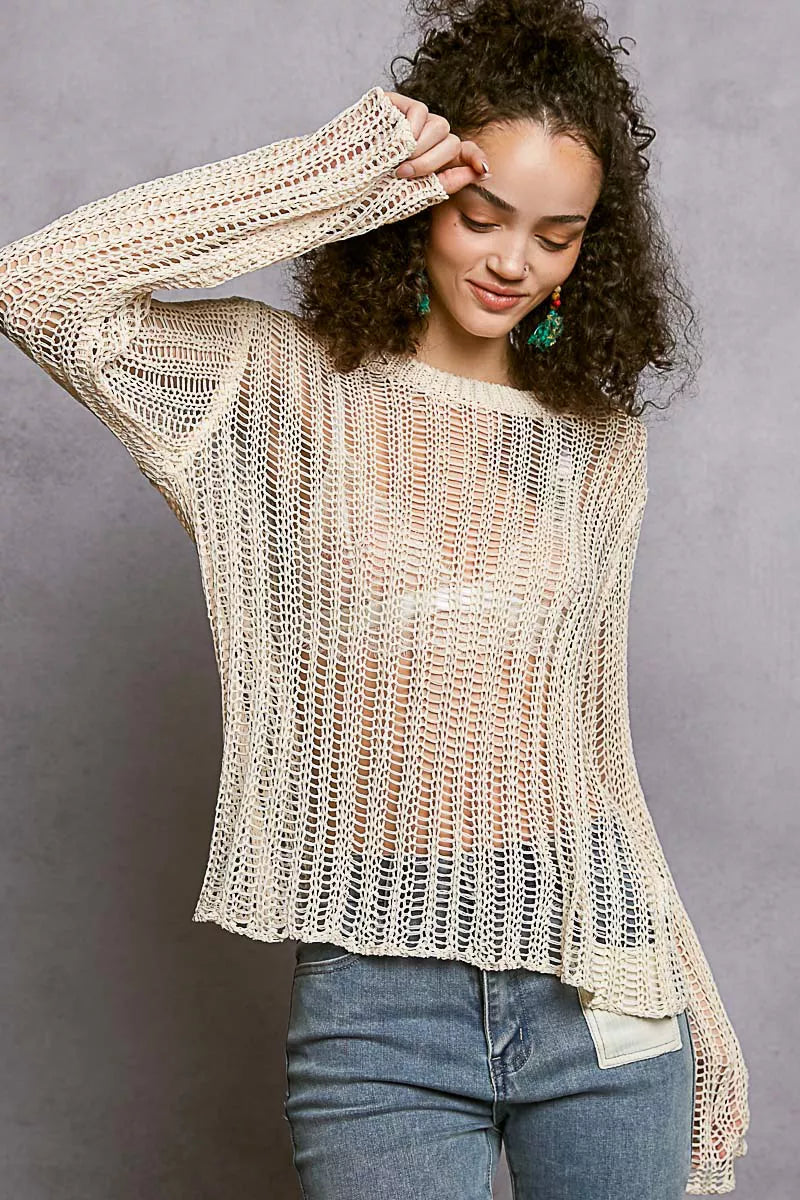 POL Openwork Round Neck Knit Cover Up OutfitFlow