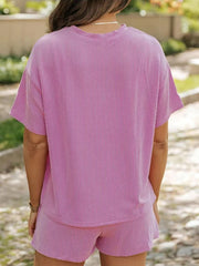 Full Size Ribbed Short Sleeve Top and Shorts Two-Piece Set Plus Size OutfitFlow