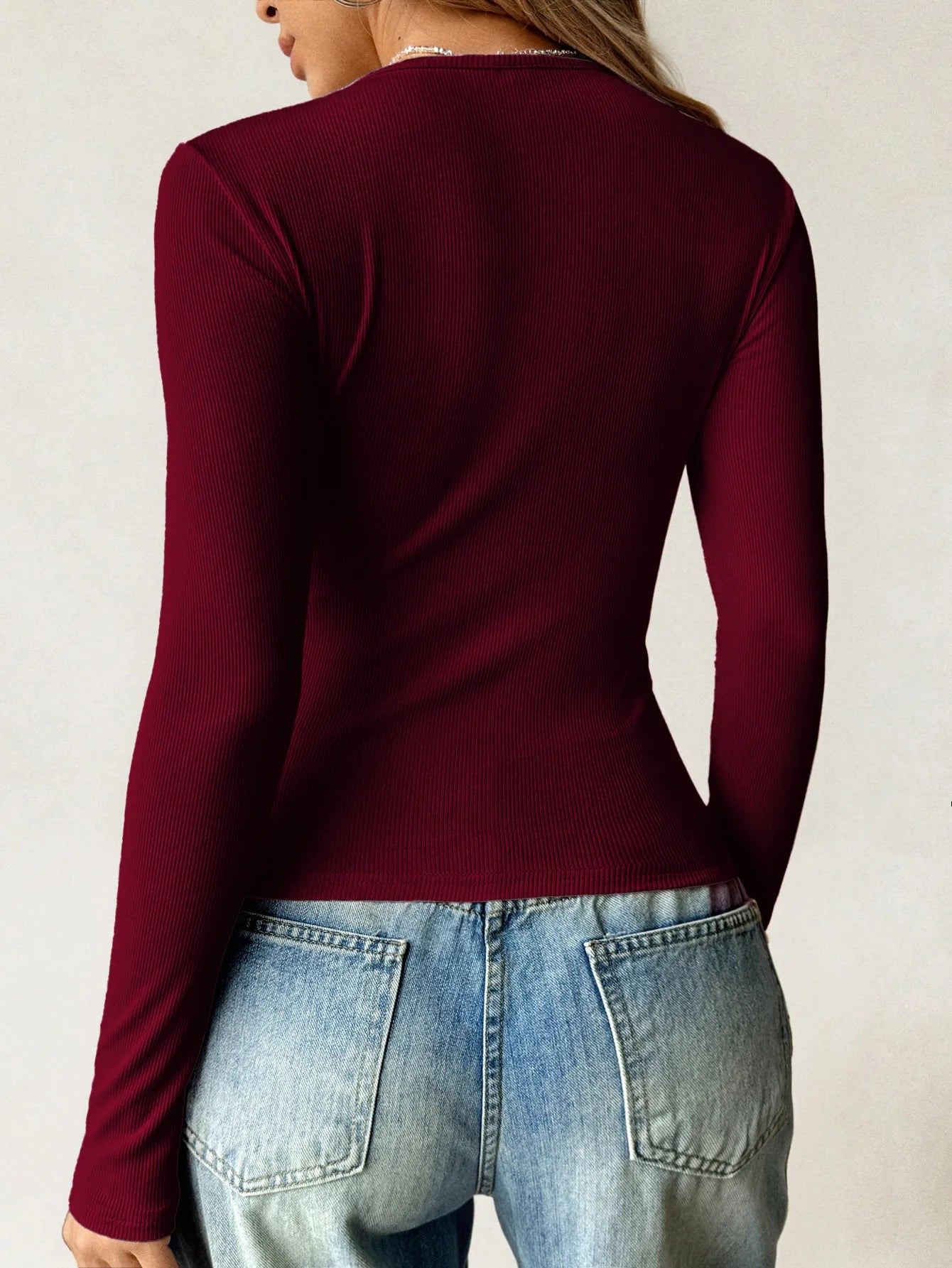 Ribbed Knit Long Sleeve T-Shirt OutfitFlow