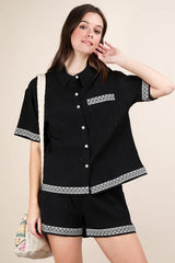 VERY J Crinkled Woven Shirt Top & Shorts Set OutfitFlow