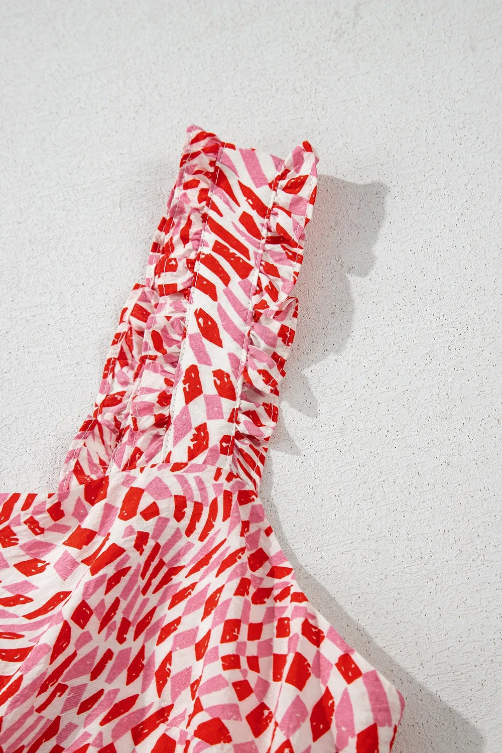 Geometric Print Knot Back Sleeveless Ruffle Hem Dress OutfitFlow