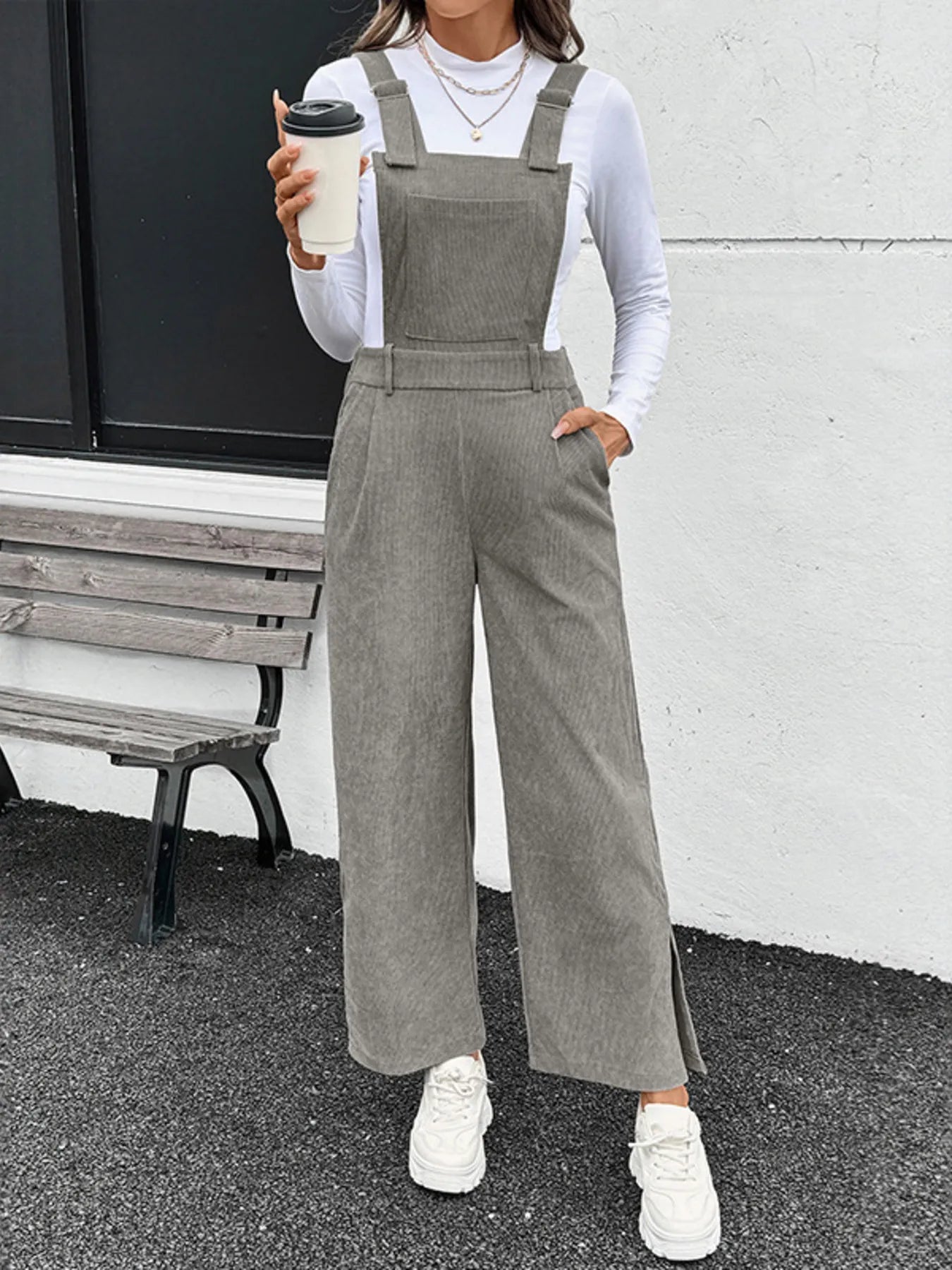 Slit Wide Leg Overalls with Pockets OutfitFlow