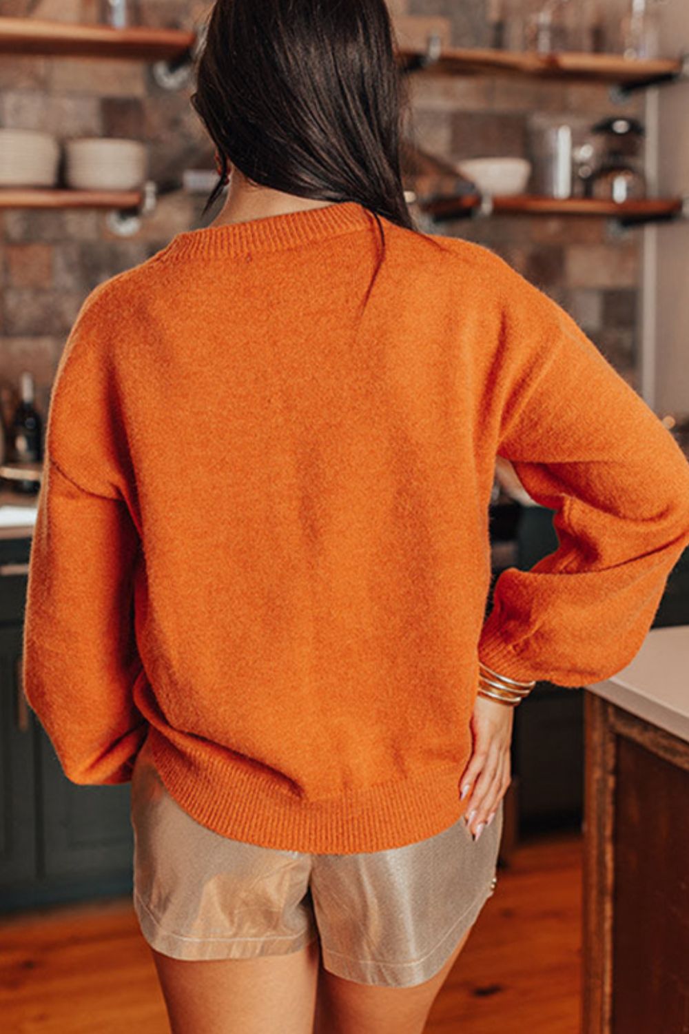 Outfit Flow - THANKSGIVING Round Neck Dropped Shoulder Sweater