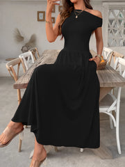 Single Shoulder Dress with Pockets OutfitFlow