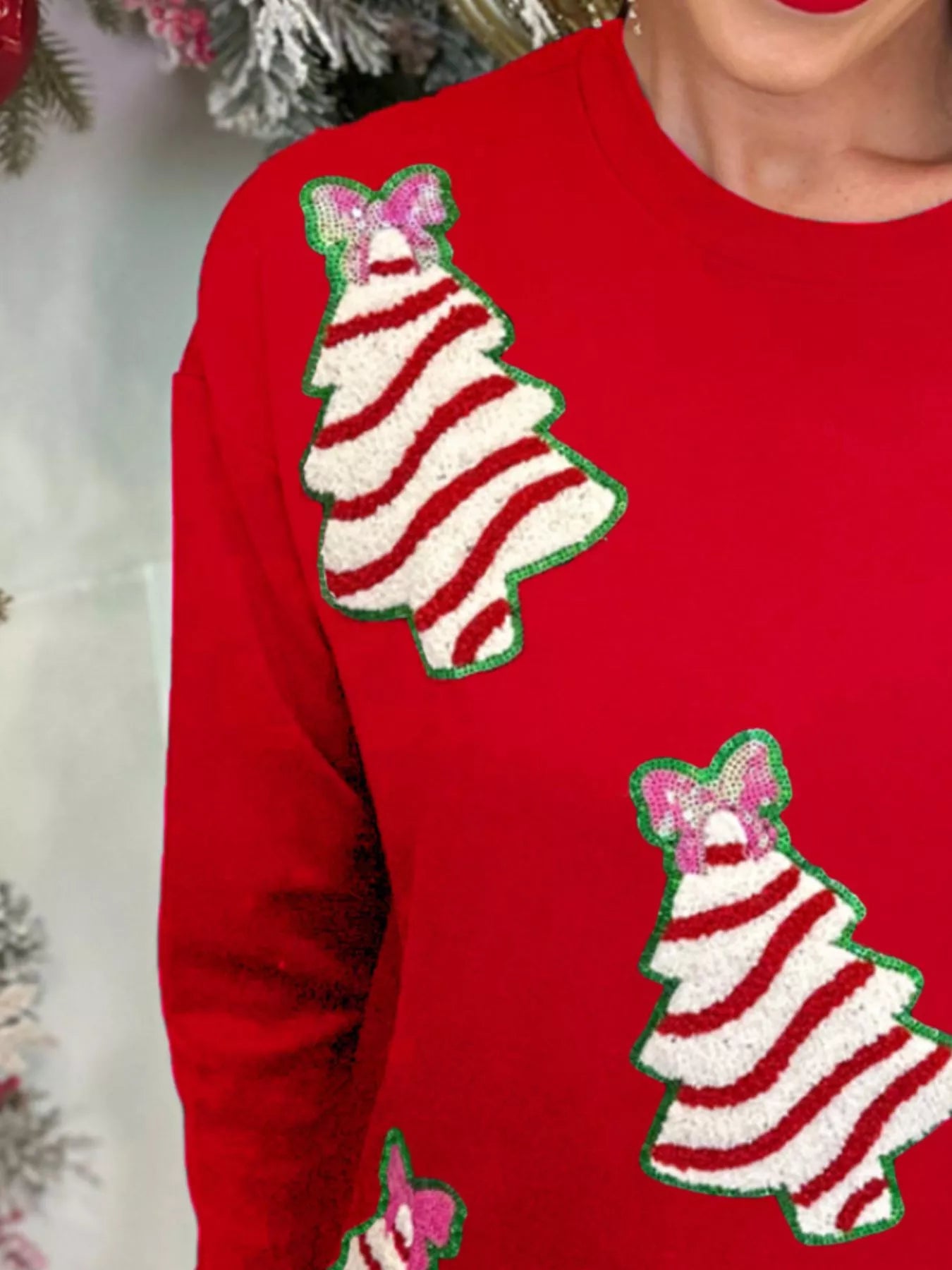 Christmas Tree Sequin Long Sleeve Sweatshirt OutfitFlow