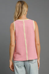 Outfit Flow - Umgee Round Neck Texture Striped Tank