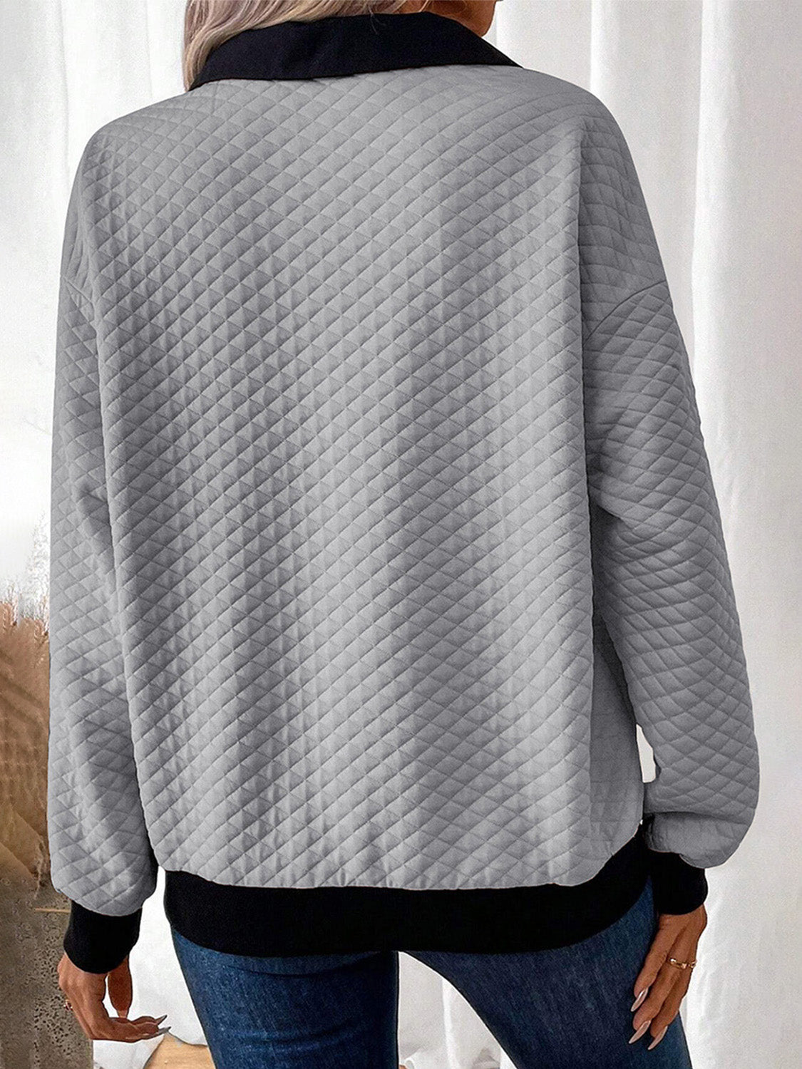 Outfit Flow - Texture Quarter Button Long Sleeve Sweatshirt