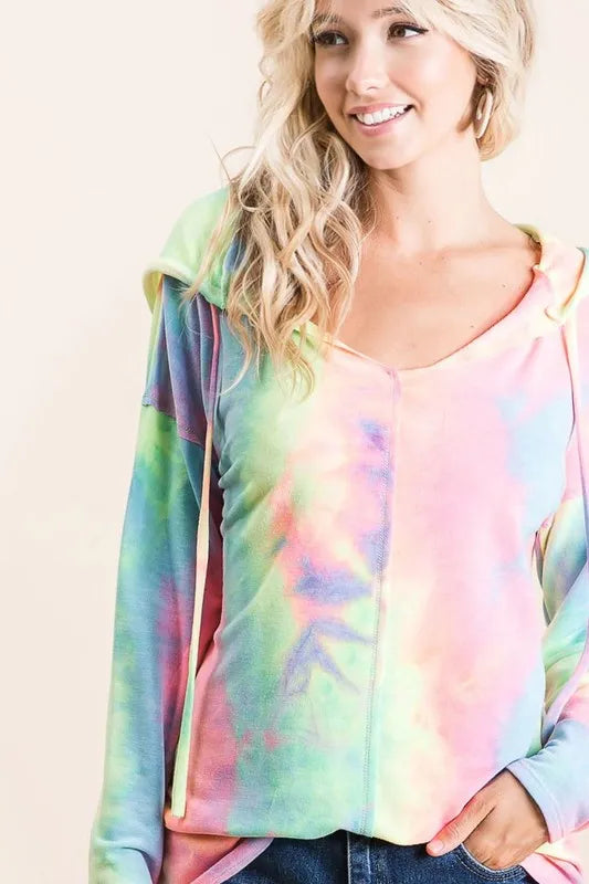 BiBi Tie Dye Terry Long Sleeve Hoodie OutfitFlow