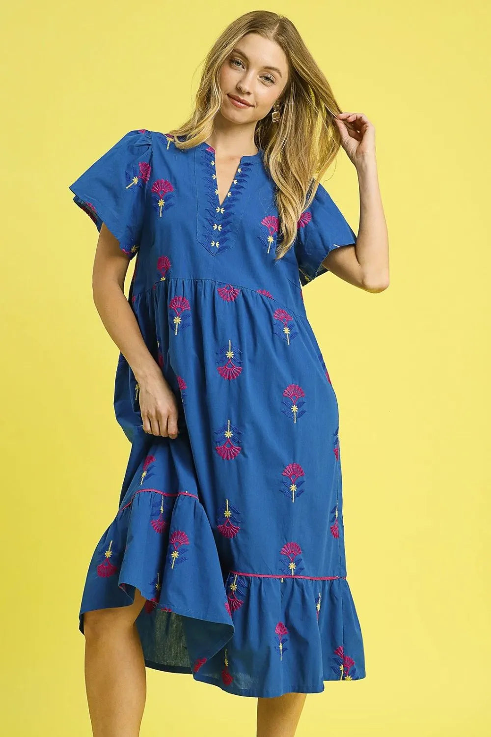 Umgee Embroidered Tiered Midi Dress OutfitFlow