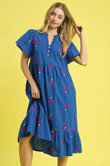 Umgee Embroidered Tiered Midi Dress OutfitFlow