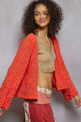POL Open Front Cardigan with Crochet Patterns OutfitFlow