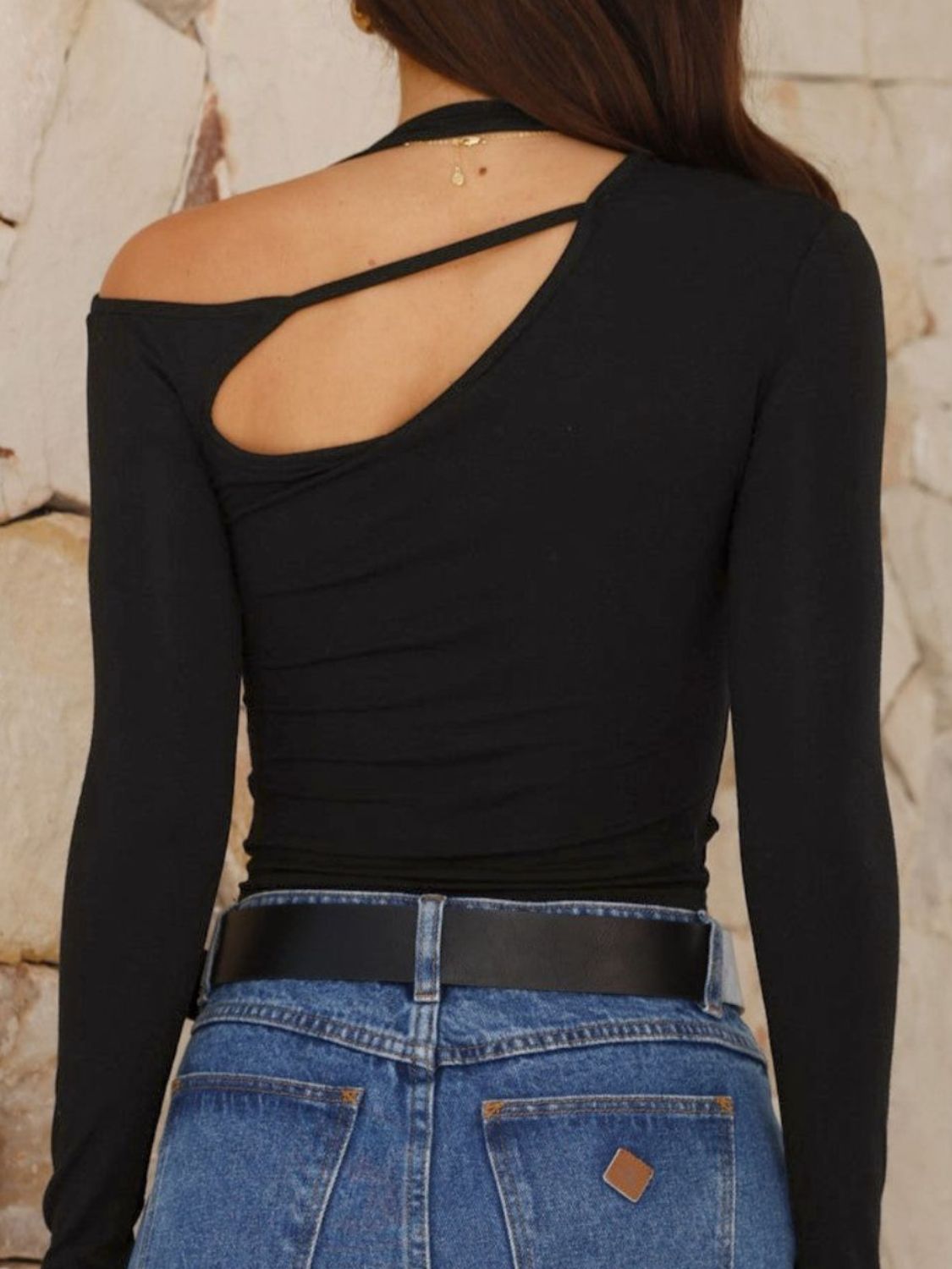 Outfit Flow - Cutout Asymmetrical Neck Long Sleeve T-Shirt