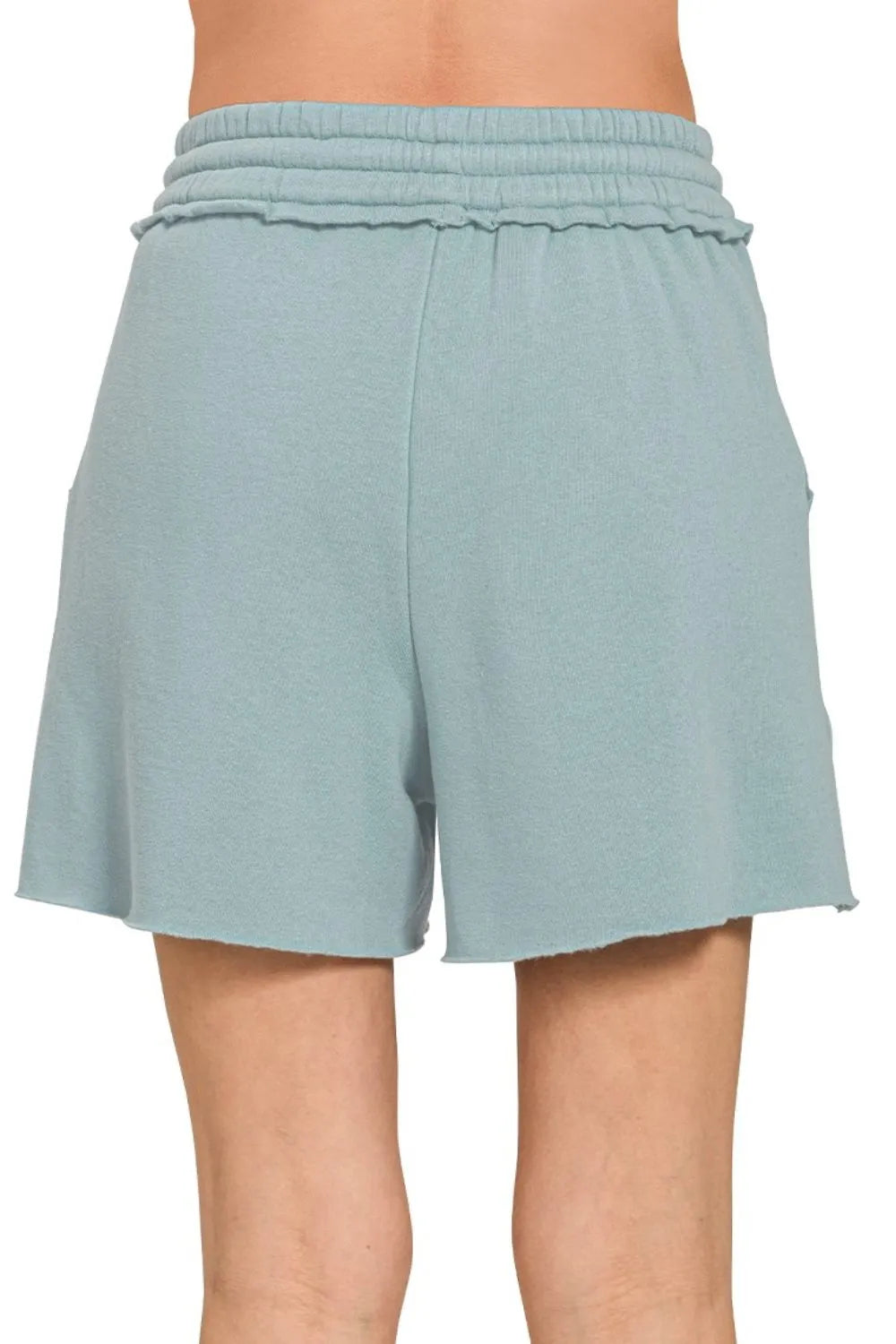 Zenana Fleece Raw Hem Shorts With Draw String OutfitFlow