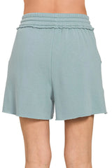 Zenana Fleece Raw Hem Shorts With Draw String OutfitFlow