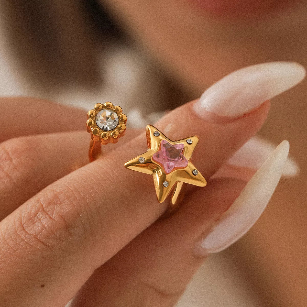 18K Gold-Plated Zircon Star Open Ring OutfitFlow