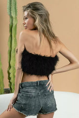 BiBi Fluffy Feather Tank Top with Back Zipper OutfitFlow