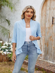 Eyelet Open Front Three-Quarter Sleeve Top OutfitFlow