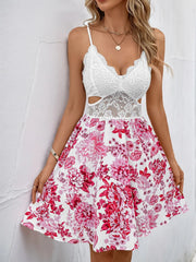 Lace Cutout Floral Print Cami Dress OutfitFlow