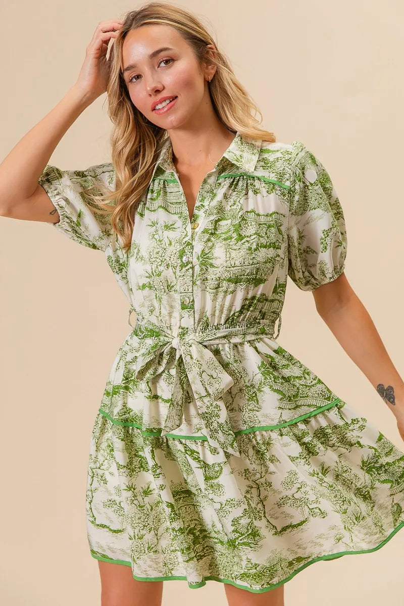 BiBi Woven Printed Tiered Dress OutfitFlow