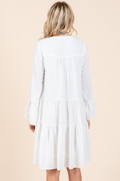 Mittoshop Tiered Notched Flare Sleeve Dress OutfitFlow
