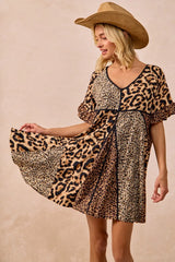 BiBi Leopard Prints Mix and Match Short Sleeves Dress OutfitFlow