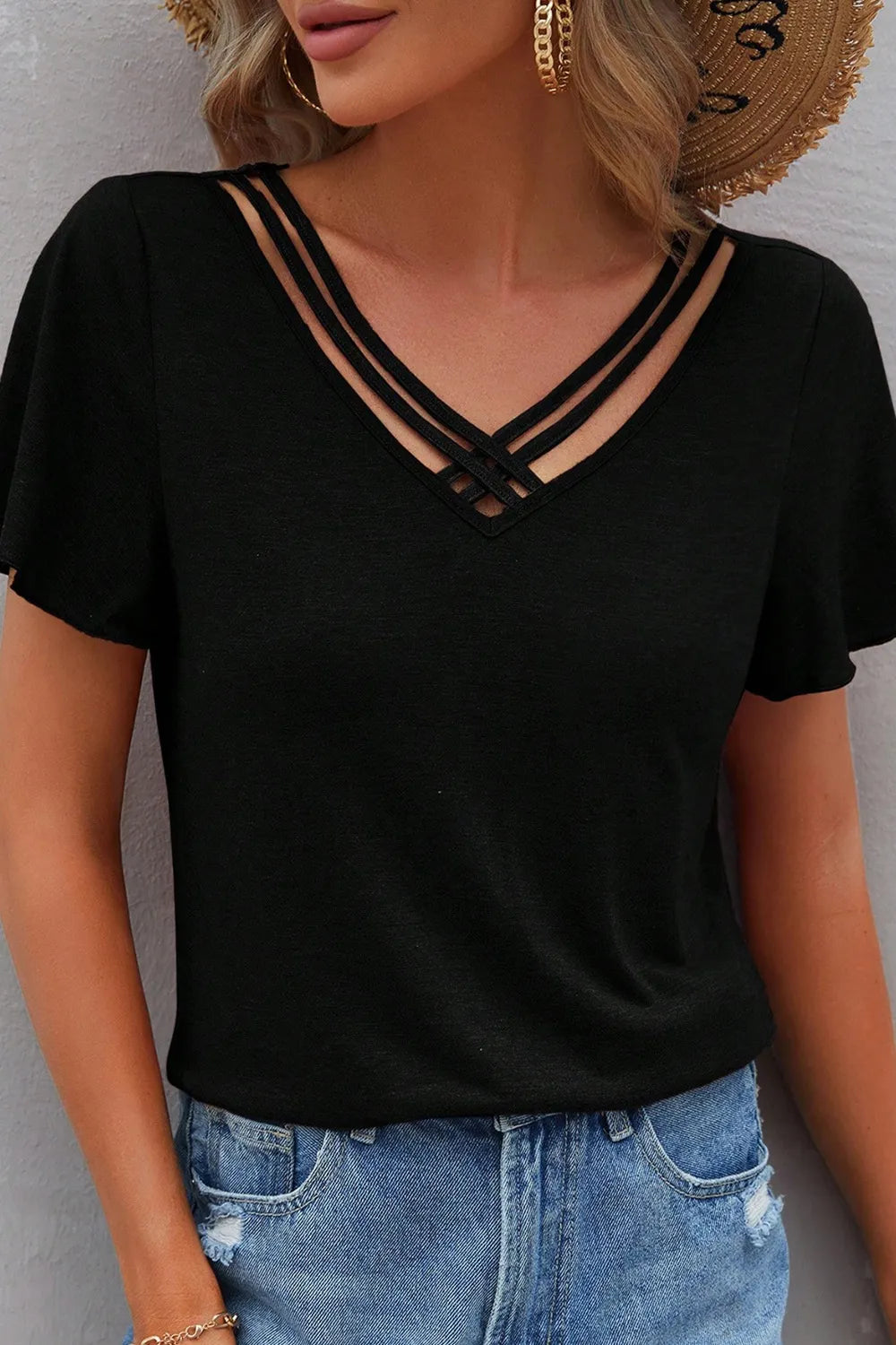 V-Neck Short Sleeve T-Shirt OutfitFlow