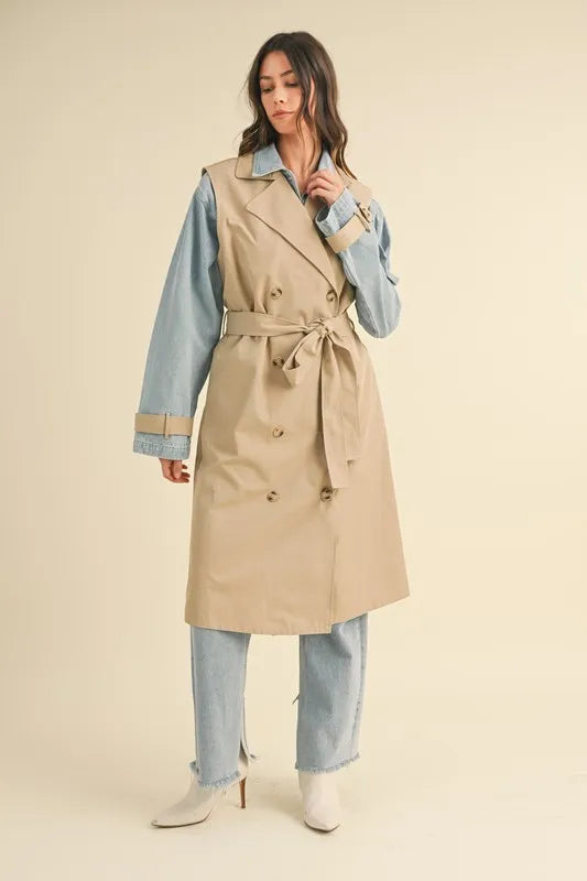 MABLE Layered Look Trench Coat With Denim Jacket Trendsi