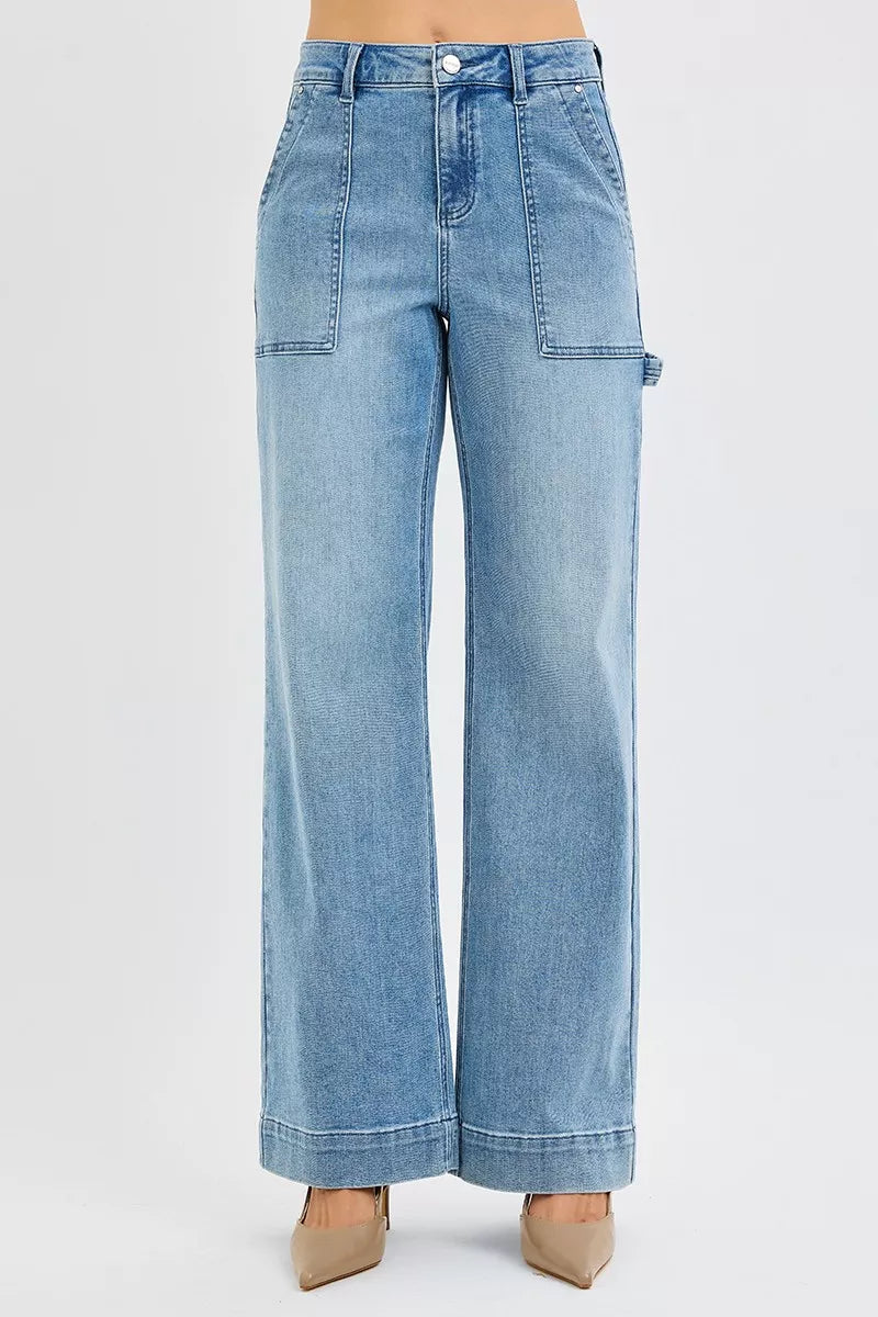 RISEN Full Size High Rise Straight Leg Jeans with Front Pockets Plus Size OutfitFlow