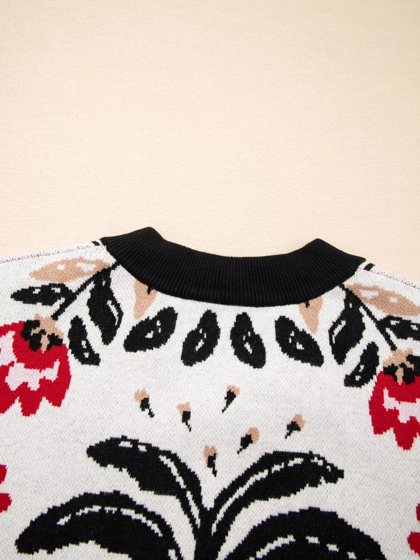 Floral Button Down Cardigan with Geometric Border Trendsi