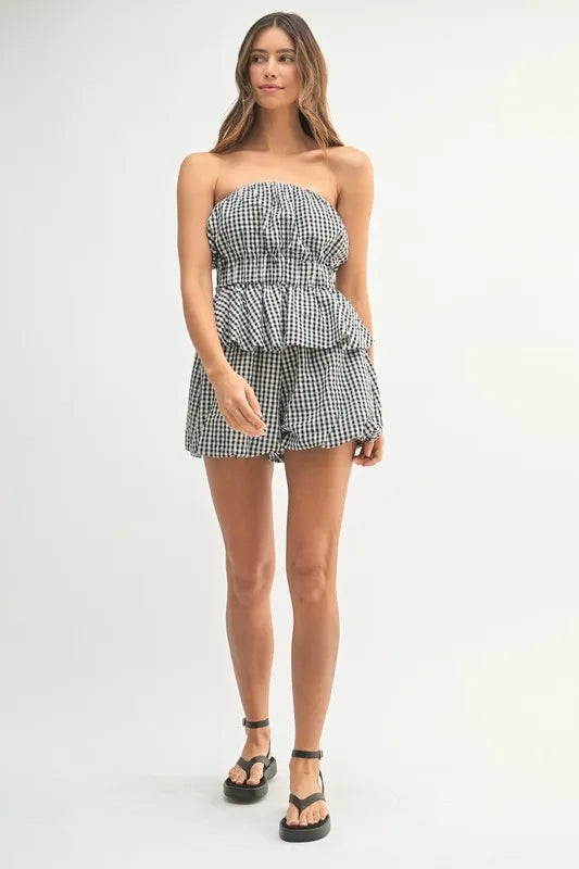 MABLE Gingham Tube Top and Shorts Set OutfitFlow