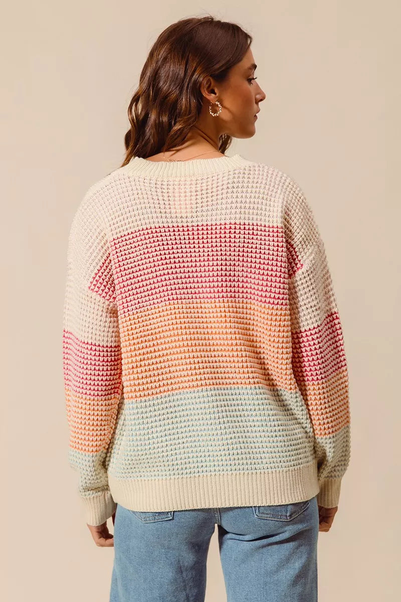 SO ME Multi Color Block Long Sleeve Sweater OutfitFlow