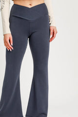 Umgee High-Waisted Flare Leggings Dark Navy OutfitFlow