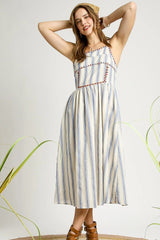 Umgee Striped Colorful Embroidered Trim Cami Dress OutfitFlow
