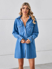 Pocketed Dropped Shoulder Mini Denim Dress