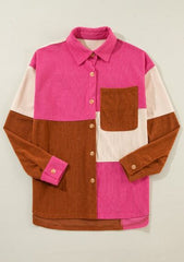 Color Block Curved Hem Corduroy Shacket with Pocket OutfitFlow