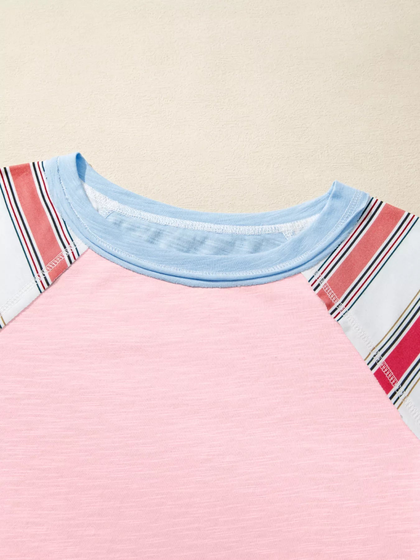 Color Block Round Neck Exposed Seam Patchwork Striped Long Sleeve Top OutfitFlow