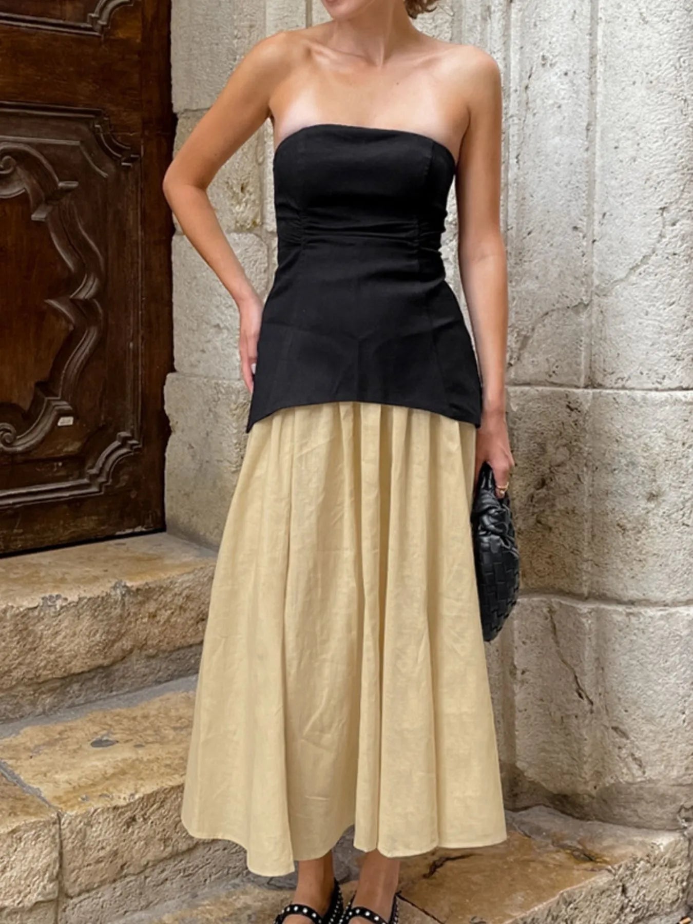 Back Zipper Tube Top and Midi Skirt Set OutfitFlow