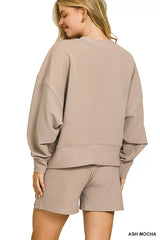Zenana Ribbed Round Neck Pullover and Shorts Set OutfitFlow