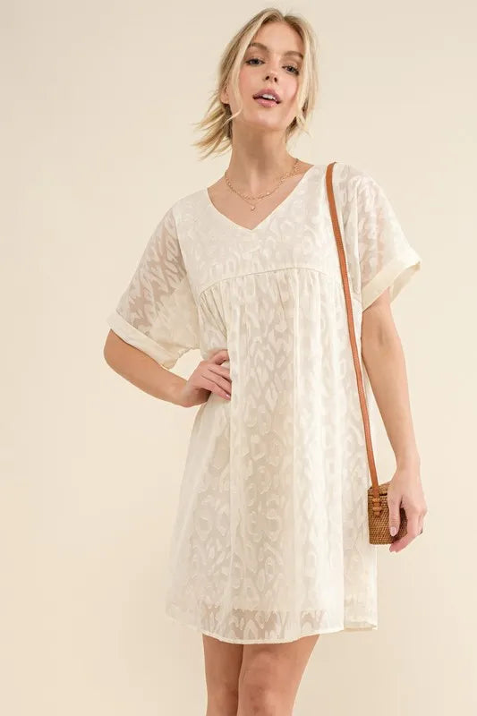 And The Why Woven Leopard Baby Doll Roll-Sleeve Casual Dress OutfitFlow