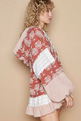 POL Ruffled Hem Floral Pattern Balloon Sleeve Hoodie Trendsi