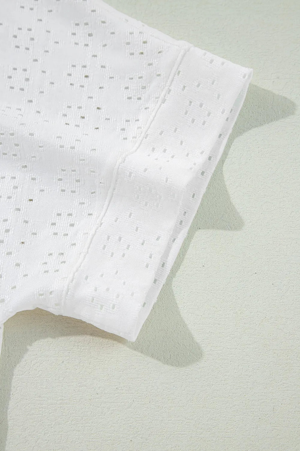 Eyelet Pattern Boat Neck Casual Tee OutfitFlow