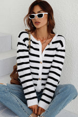 Striped Button Down Long Sleeve Cardigan