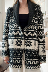 Outfit Flow - Snowflakes Collared Neck Long Sleeve Cardigan