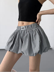 Striped Bubble Hem Casual Shorts OutfitFlow