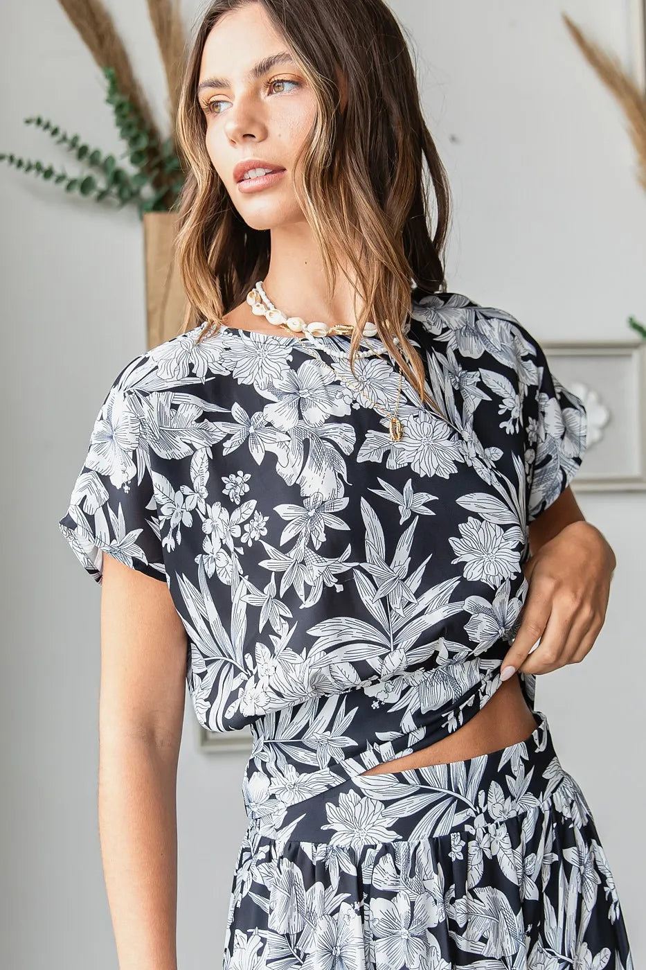 Mittoshop Tropical Print Top and Skirt Set OutfitFlow